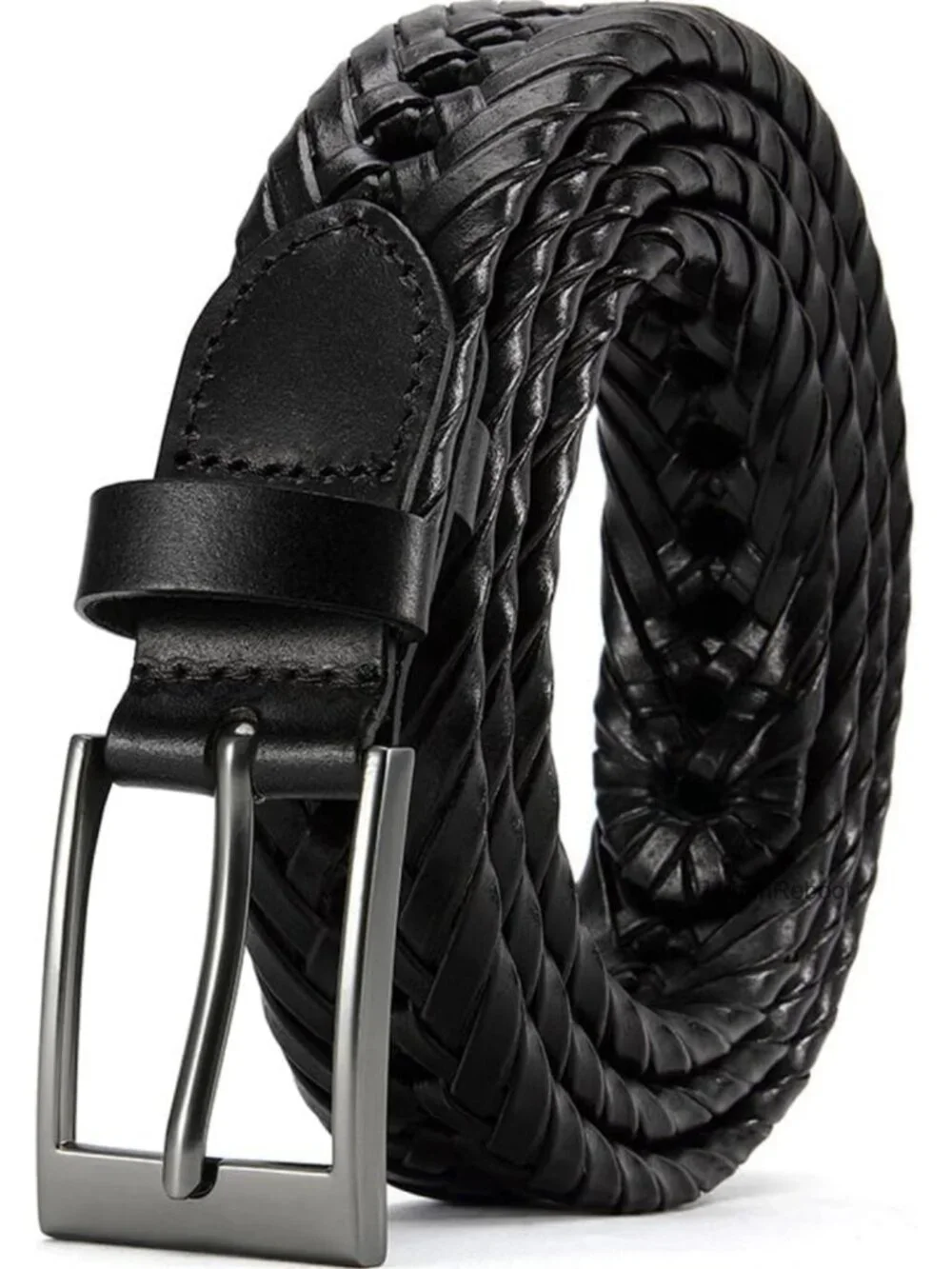 Braided Leather Dress Belt, Adjustable Men's